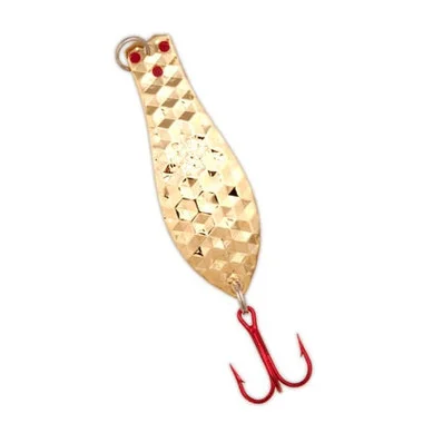 Yellow Bird – Cuillère Docteur Premium avec hameçons rouges LazerSharp en or martelé hexagonal (PM502) – 3,75″ 5/8oz